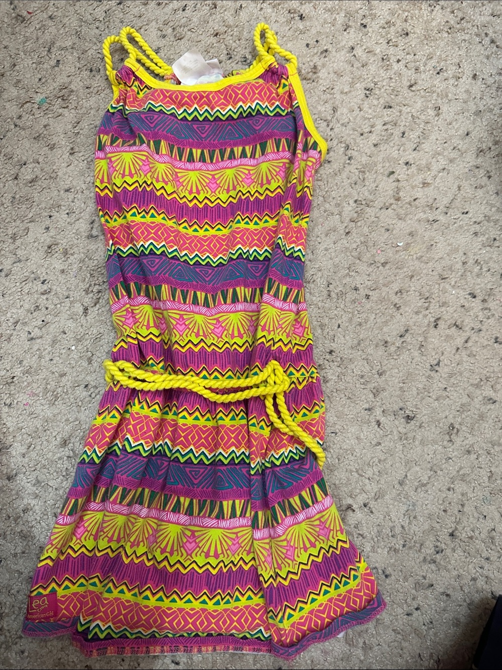 American Girl Neon Yellow, Pink & Purple Tribal Print Sundress